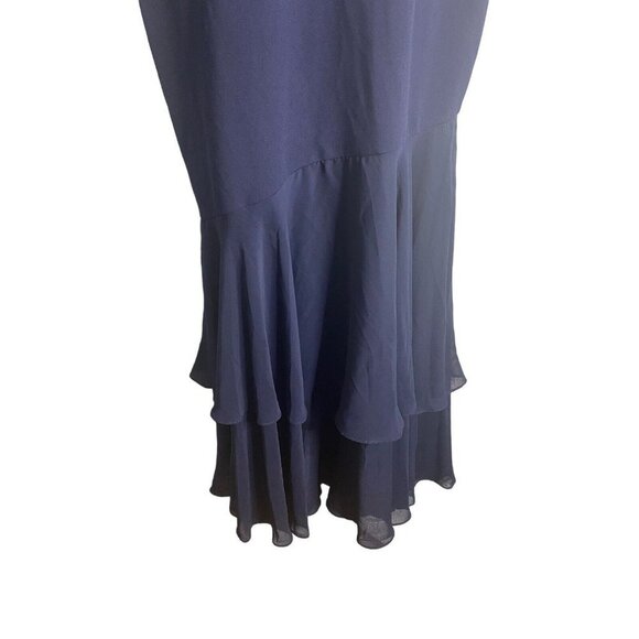 AQUA FORMAL Womens Navy Zippered Sheer Layered Off Shoulder Mermaid Size 10 - Picture 4 of 11